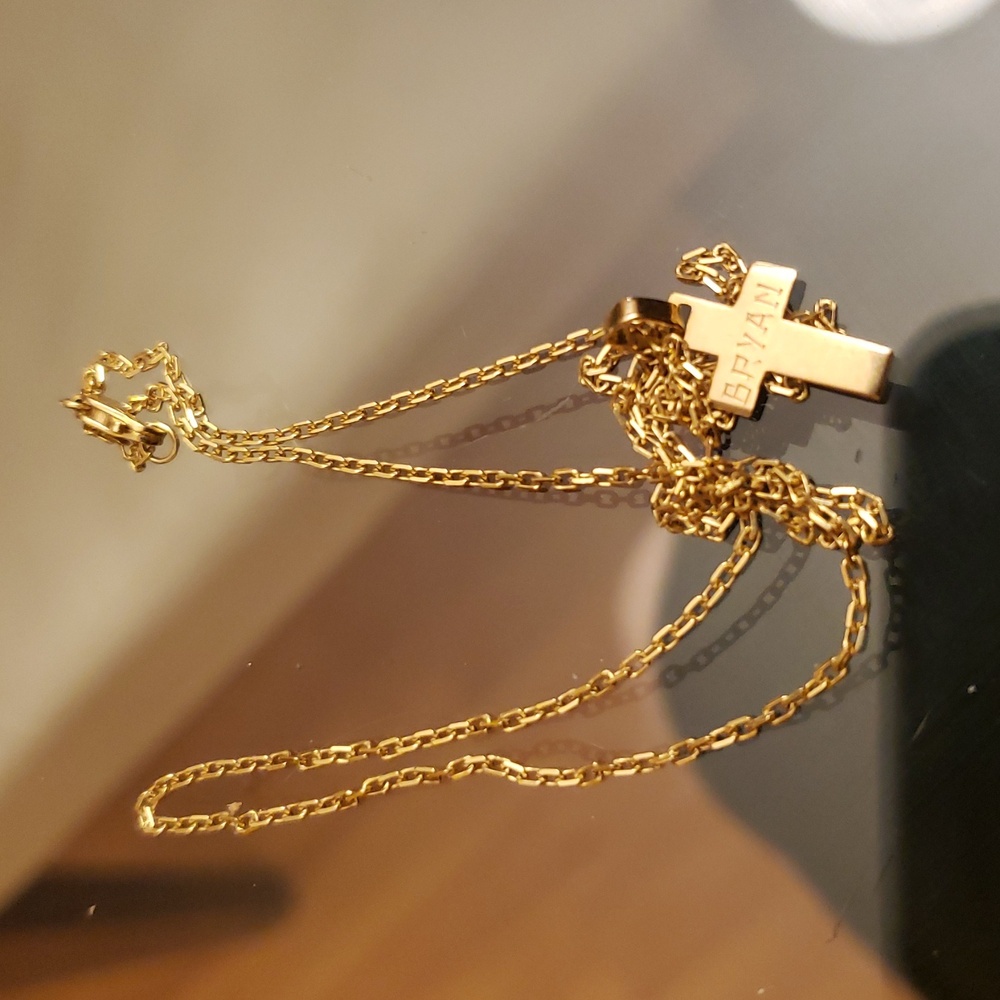 Cross Pendant Necklace gold 18kl Kids Name Bryan New Vintage - Picture 3 of 13